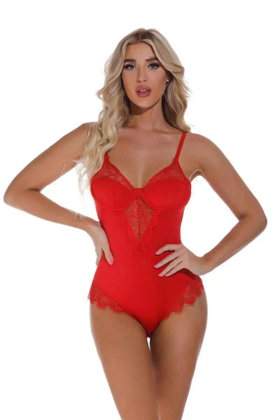 Lingerie Lace Lingerie Open Back Bodysuit-Red-5