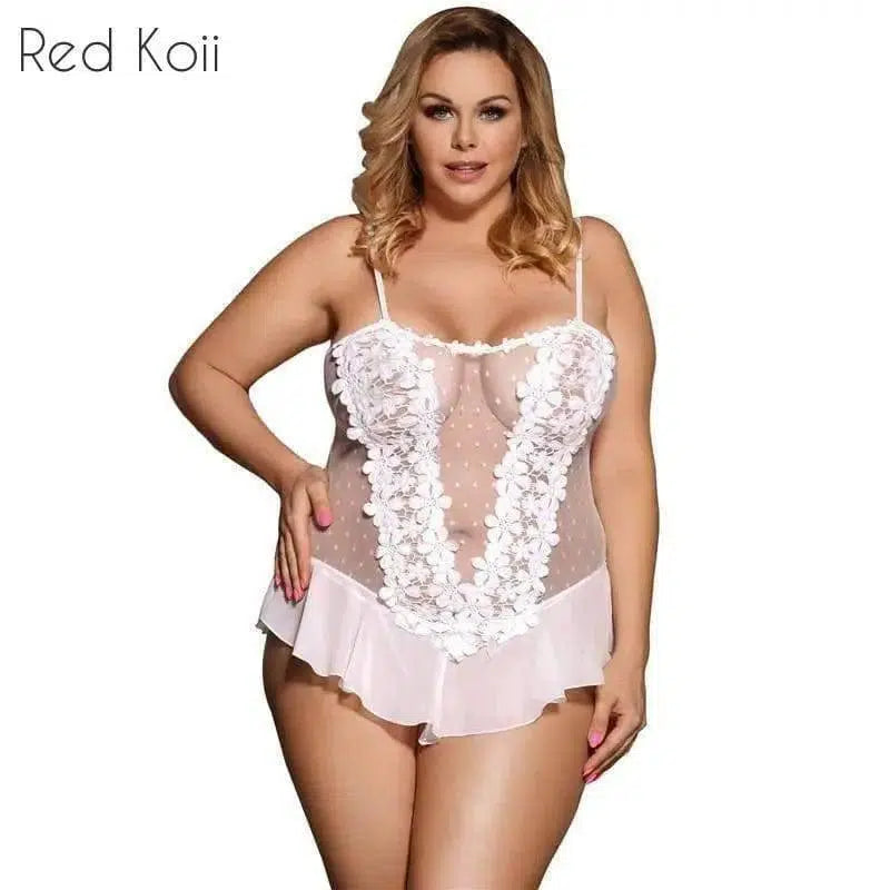 Lingerie Plus Size Lenceria Sleepwear-White-1