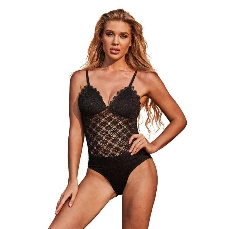 Sexy One-Piece Swimsuit Women Embroidered Knitted One-Piece-Black-2