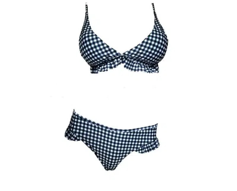 Plaid Bikini Red Green Plaid Bathing Suits-Black-2