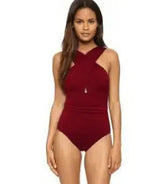 solid color chest cross cover belly slimming conjoined-Redwine-7