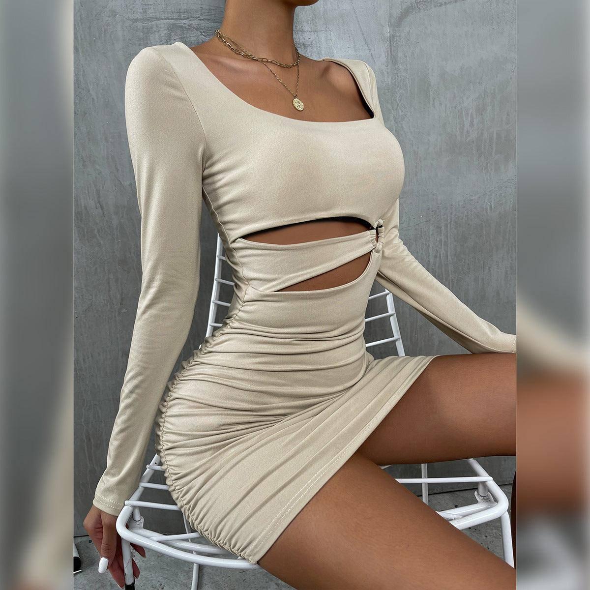 Sexy Square Neck Long Sleeve Dress-3