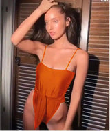 Swimsuit Women Swimwear One Piece Halter One Piece Push-OrangeRed-2