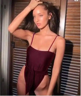 Swimsuit Women Swimwear One Piece Halter One Piece Push-WineRed-3