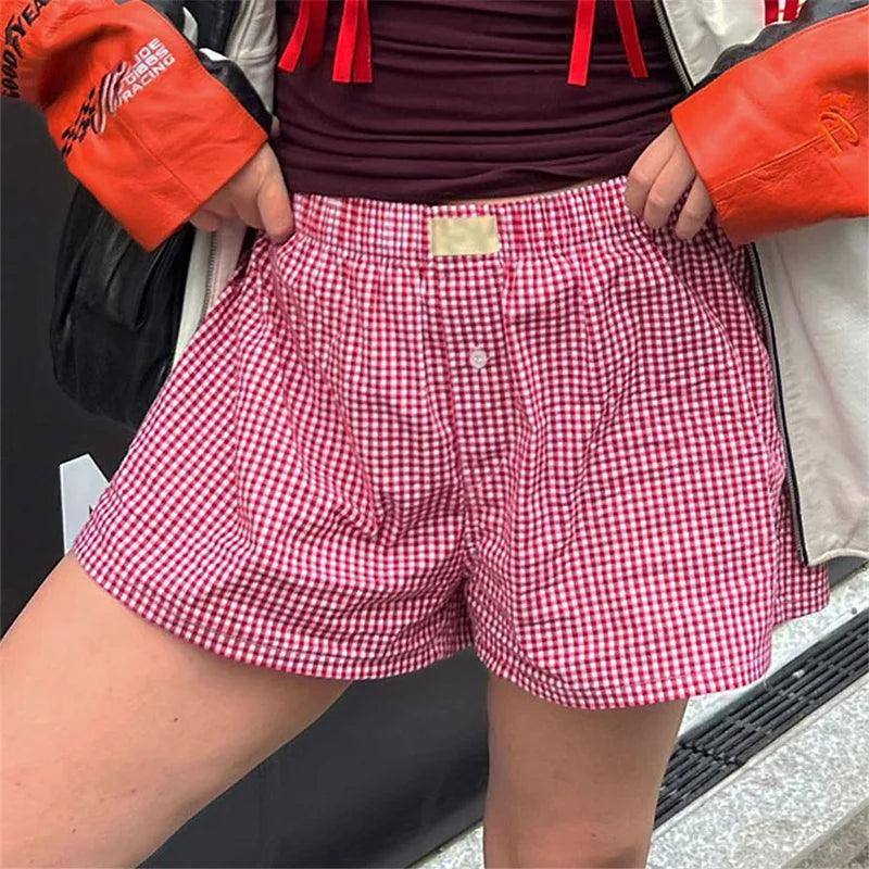 Shorts Cute Plaid Pj Short Pants Flannel Lounge Sleep Shorts-1