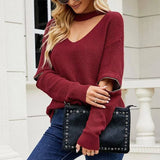 Sleeve Zipper Solid Color And V-neck Halter Sweater For-2