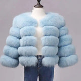 Slim short faux fox fur coat-SkyBlue-10