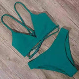 Solid Color Bikini Sexy Strappy Swimsuit-Darkgreen-12