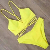 Solid Color Bikini Strappy Swimsuit-Brightyellow-5