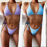 Solid color bikini split swimsuit-1