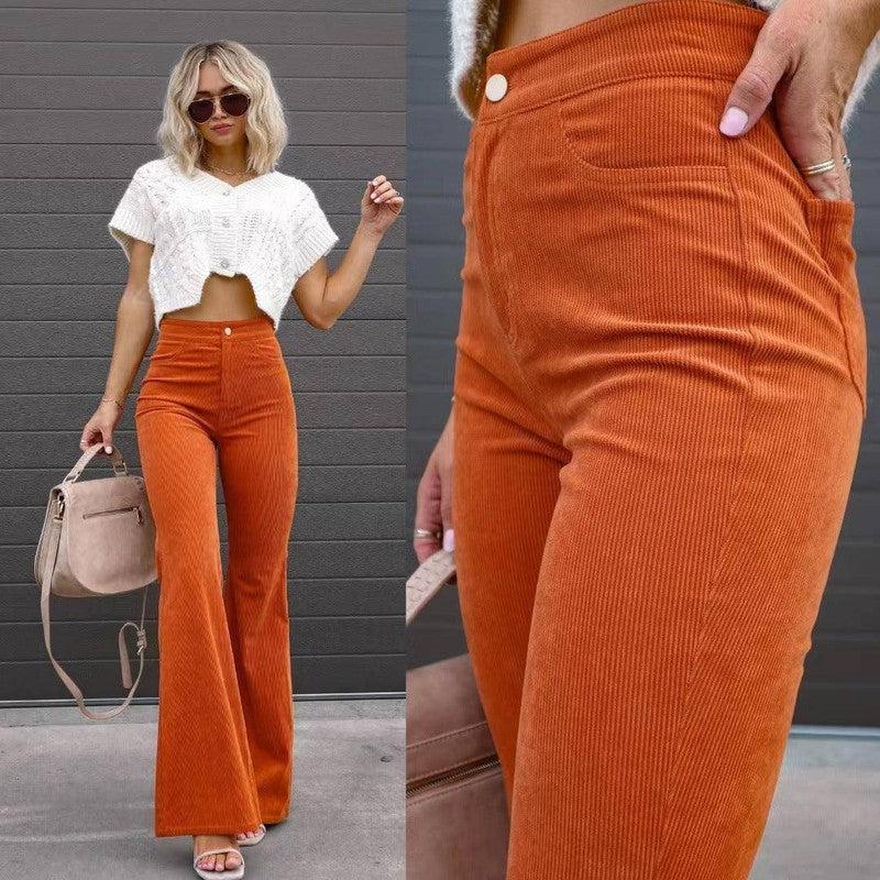 Flare Khaki Pants for Women - Chic & Comfortable-Orange-2