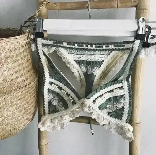 Solid Color Swimsuit Lace Stitching Bikini-Green-2