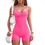 Spaghetti Strap Shorts Jumpsuit Sports Yoga Workout Tight-Fluorescent Powder-10