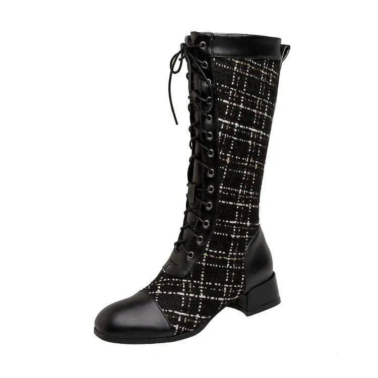 Spliced Lace-up High Boots For Women-5