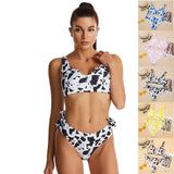 Split Cow Print Bow Bikini Swimsuit Women-1