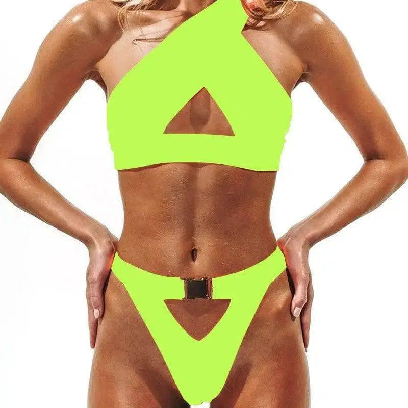 Split shoulder bikini-Green-5