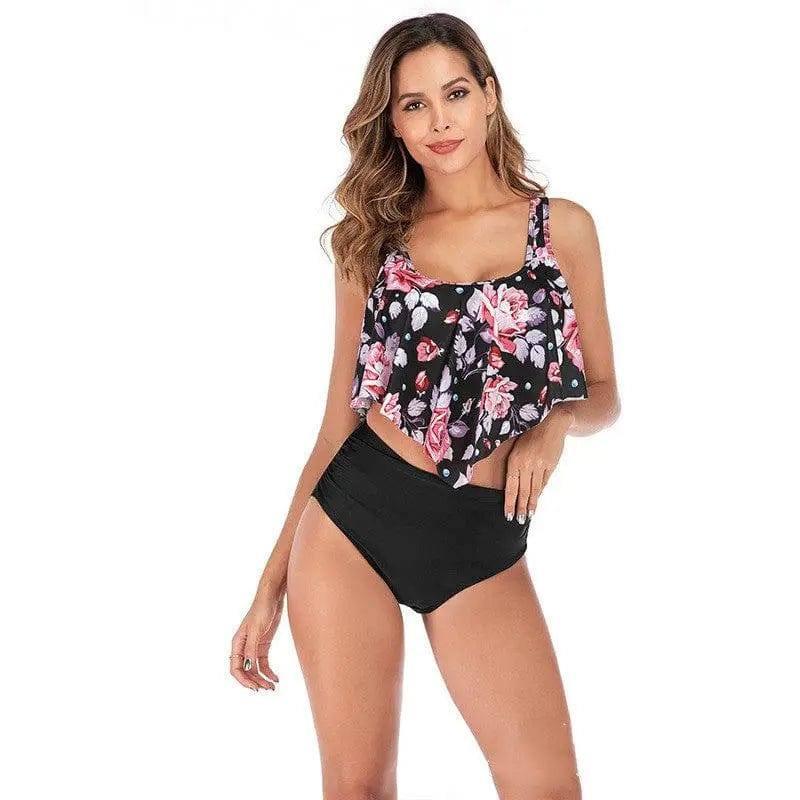 Split Swimsuit Women Printed High-Waist Bikini Ruffled-1