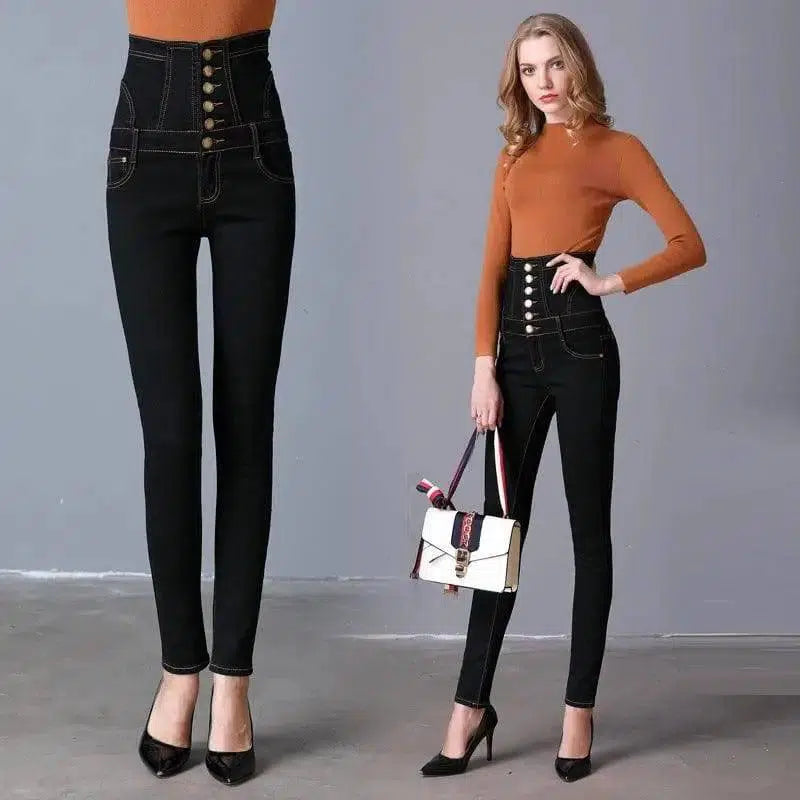 LOVEMI - spring new black high waist large size pants Pants small