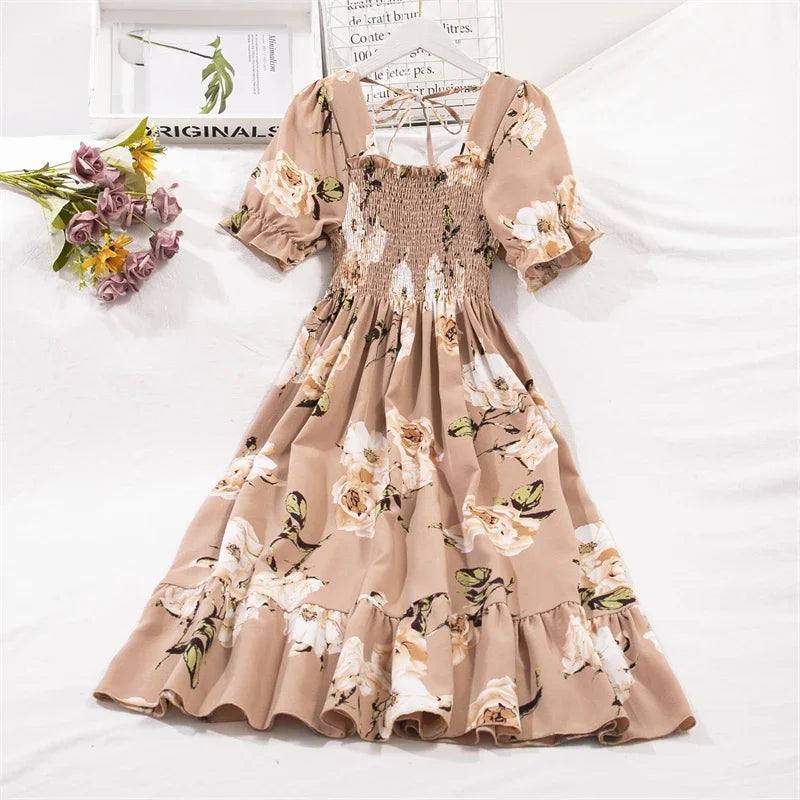 Spring Summer Chiffon Dresses Fashion Female Elastic Waist-1