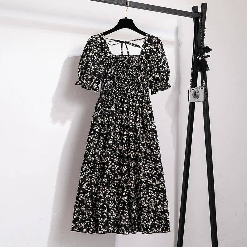 Spring Summer Chiffon Dresses Fashion Female Elastic Waist-heisexiaohua-18