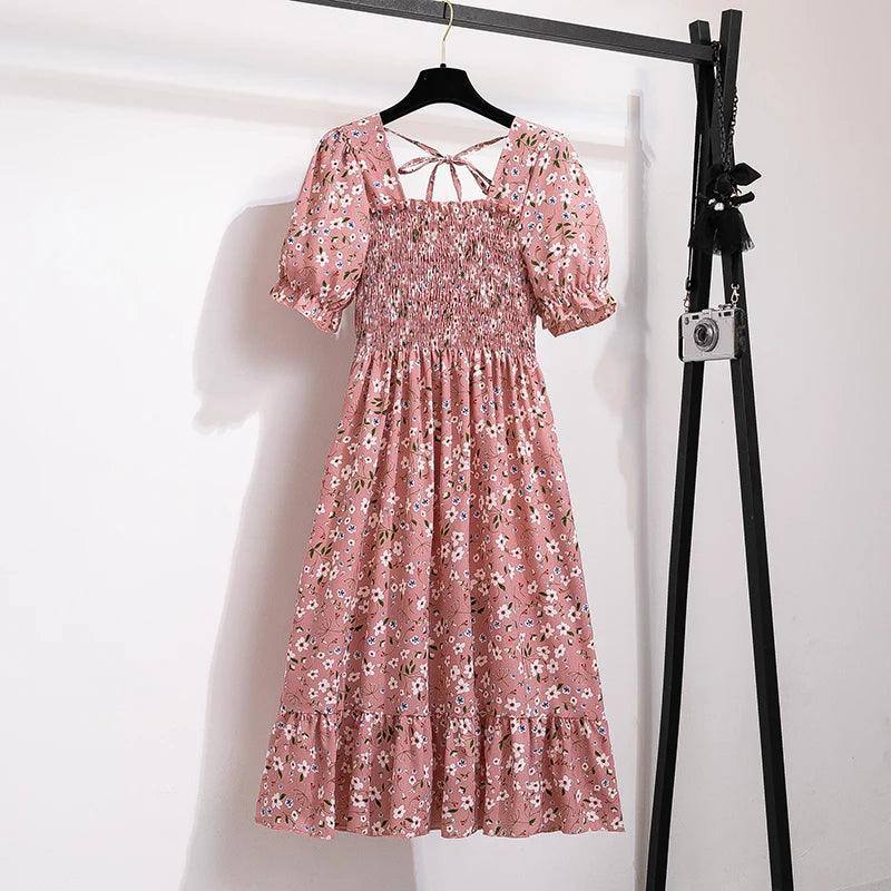 Spring Summer Chiffon Dresses Fashion Female Elastic Waist-oufen-19