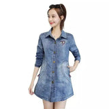 Square collar long sleeve loose mid-length single-breasted-Blue-2