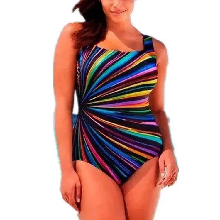 Striped printed fatted one-piece bikini-Rainbowbar-1