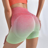 Striped Yoga Shorts High Waist Hip-lifting Tight Pants For-Pink Green-6