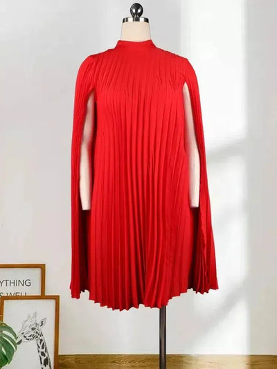 Plus Size Women Oversized Pleat Dress Mock Neck Cloak Sleeve Loose Short Dresses Curve Female Summer Birthday Party Club Wear-3