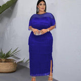 Stunning Royal Blue Plus-Size Tassel Dress-Blue-8