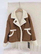 Suede Soft Waxy Lamb Coat Girl-Coffee-3