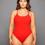 Summer Bikini Backless String Large Size Solid Color-Red round neck-12