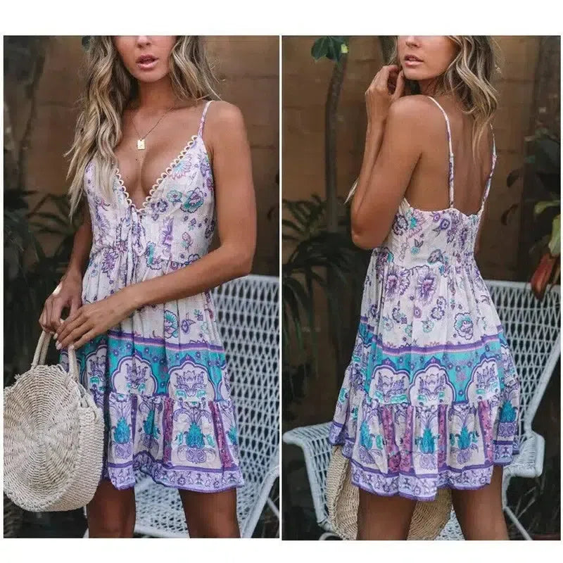 Summer Boho Chiffion Mini Dress Fashion Women Deep-Orange-7