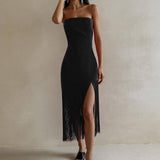 Summer Chic: New Tassel Strapless Split Dress for Women-2