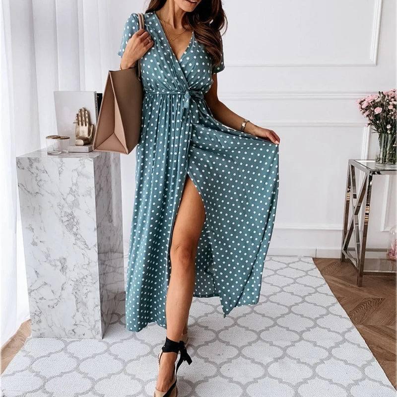 Summer Polka Dot Casual Dresses-Blue-8