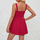 Summer Sleeveless Solid Color A-line Dress Lace-up Suspender-2