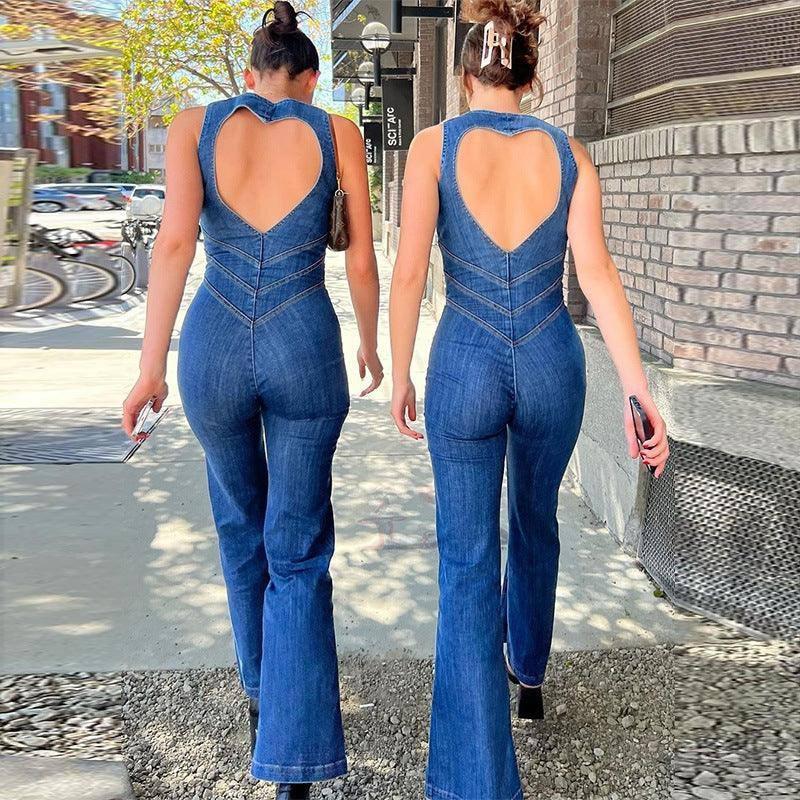 Chic Backless Denim Jumpsuit for Summer-1