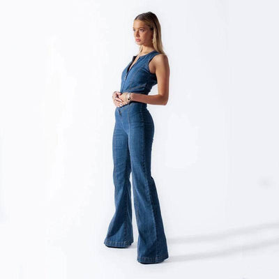 Chic Backless Denim Jumpsuit for Summer-5