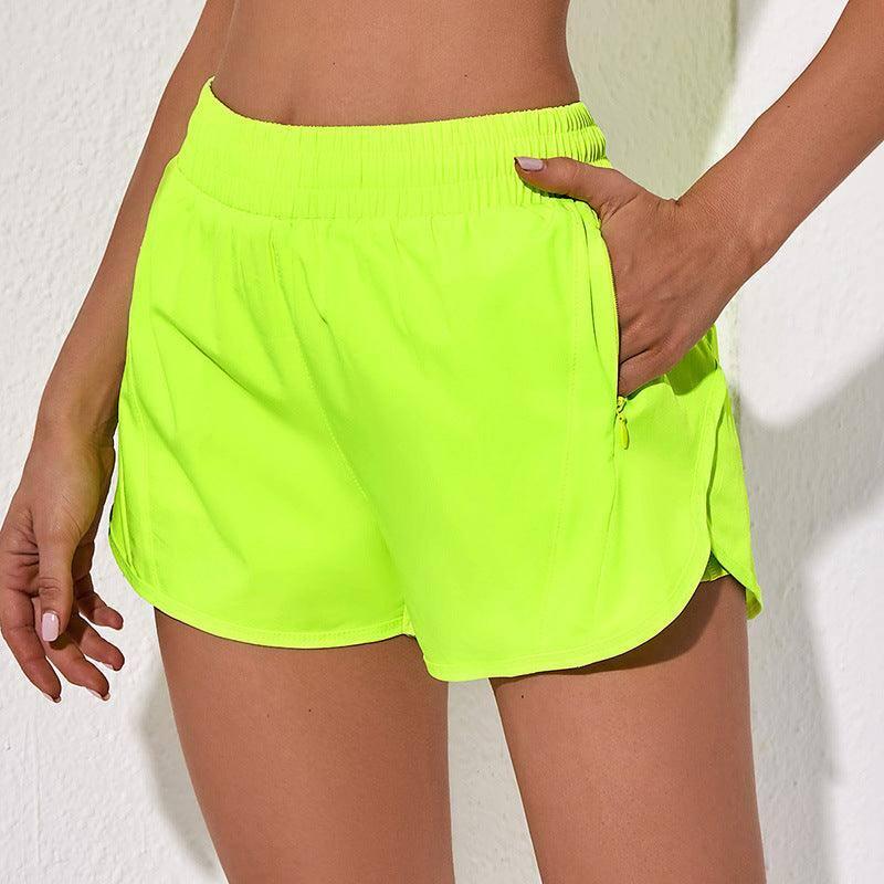 Summer Sports Shorts With Zipper Pockets Breathable Loose-Green-6