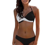 Swimsuit European And American Sexy Solid Color Split-Black-1