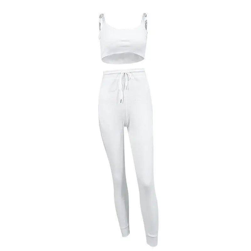 Tanks and Pants Set Women Sport Tracksuit Crop Top Leggings-2