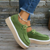 New Thick Bottom Lace-up Flats Women Solid Color Casual Fashion Lightweight Walking Sports Shoes-Green-5