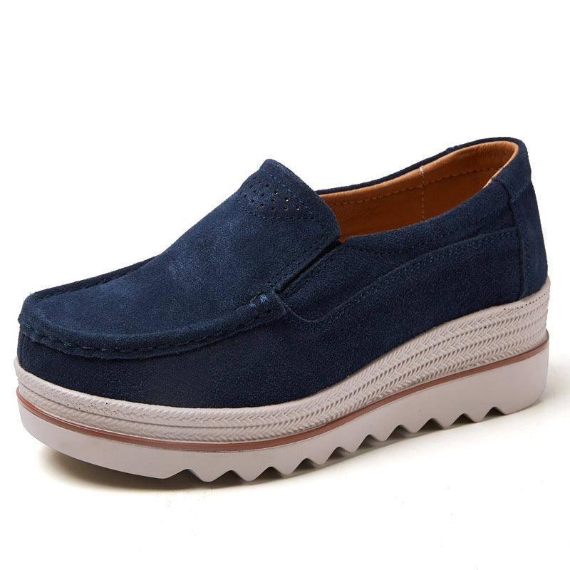 Thick-soled Flat Shoes Anti-slip Suede Height Increasing Shoes For Women-Blue-12