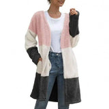 Three Color Female Splicing Wool Cardigan Coat-Pink-4