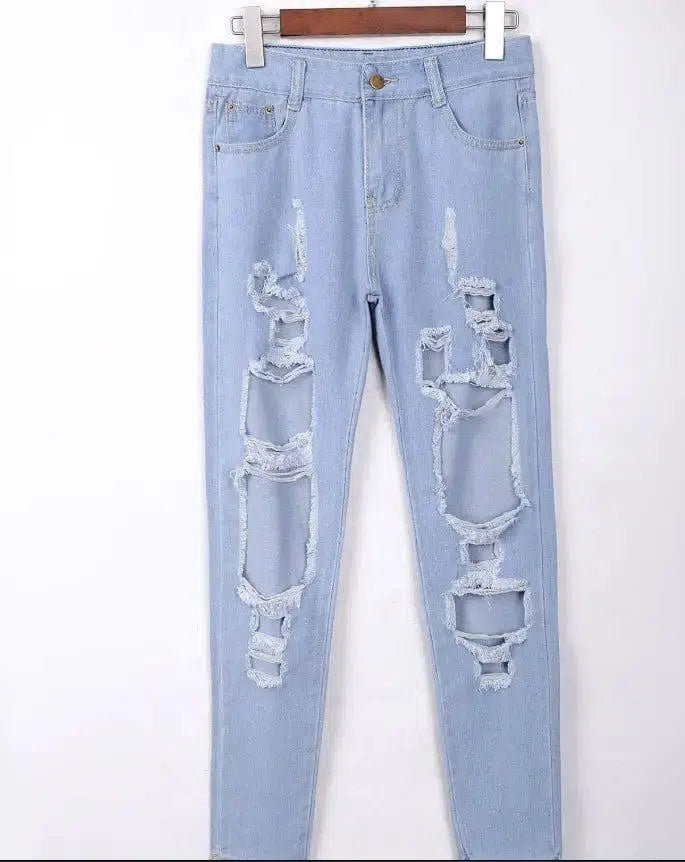 LOVEMI - Trendy hole straight jeans