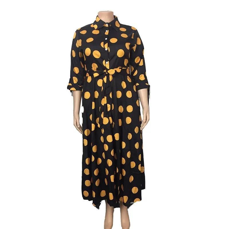 Dress Women Plus Size Loose Long Dress with Lacing Up Dots Bohemian Ladies Shirt Dress Maxi Elegance Wholesale Dropshipping-6