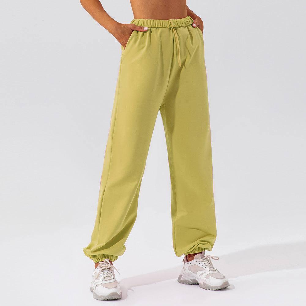 Waistband Loose Fitting Sports Pants-Avocado-6