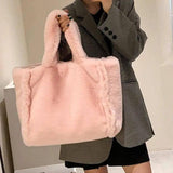 Winter Bags Chain Plush Handbag Totes Women Shoulder Bag-Pink-4