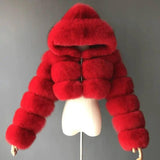 Winter Faux Fur Coat for Women-Red-4