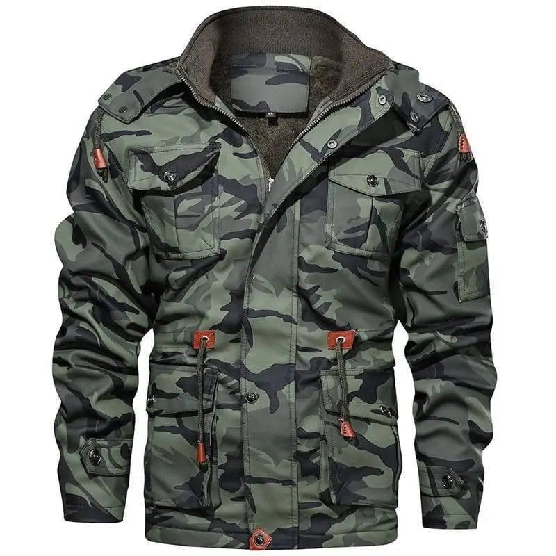 Winter Men Leather Jacket Thick Military Hooded Men Coats-Green-2